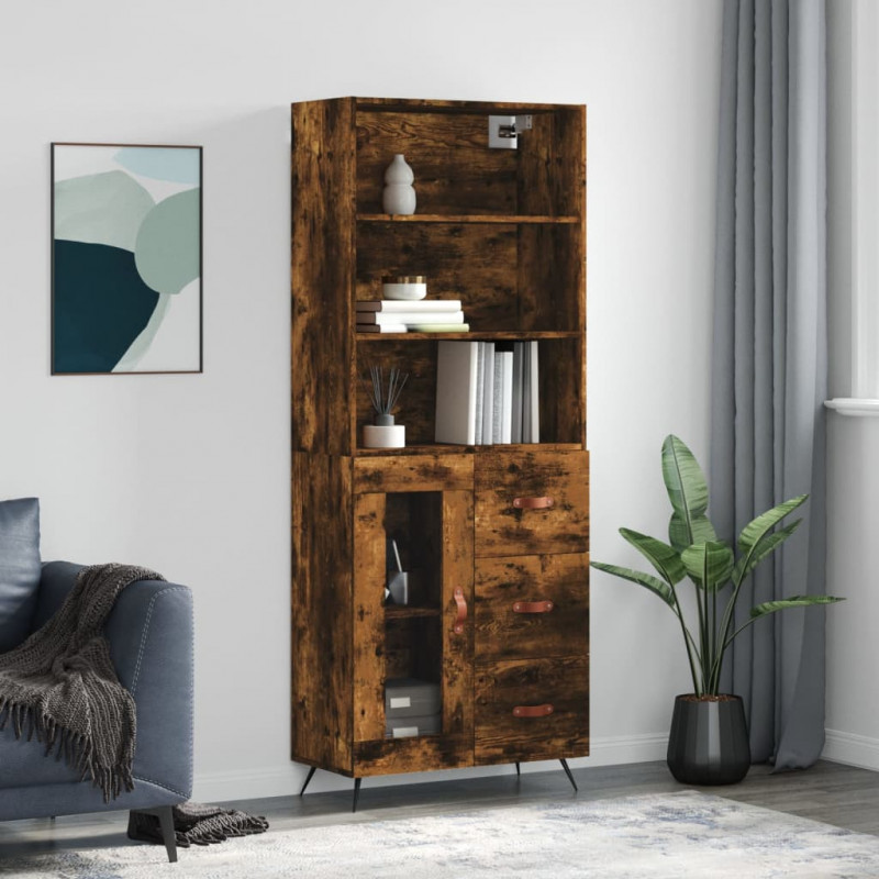 Witrynka przydymiony dąb 69,5x34x180 cm materiał drewnopochodny