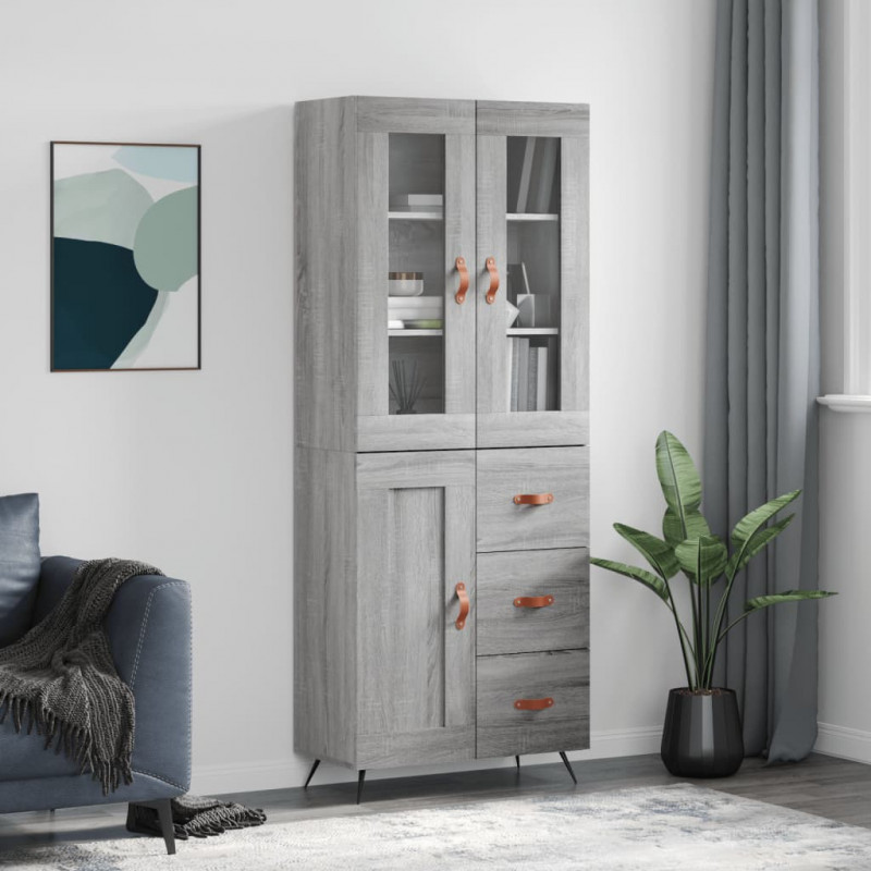 Witrynka szary dąb sonoma 69,5x34x180cm materiał drewnopochodny