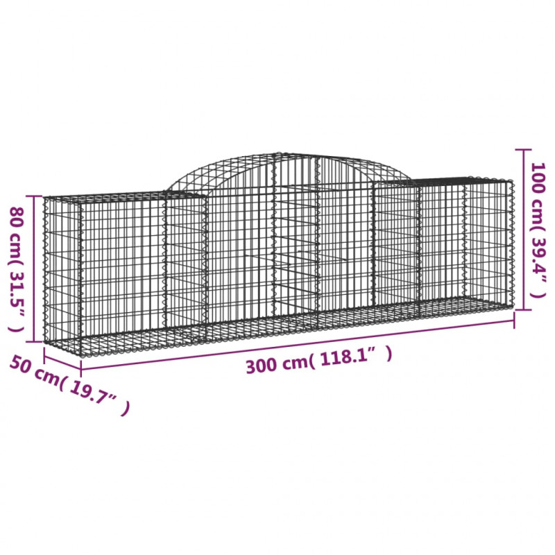 Kosze gabionowe, 9 szt, 300x50x80/100 cm, galwanizowane żelazo