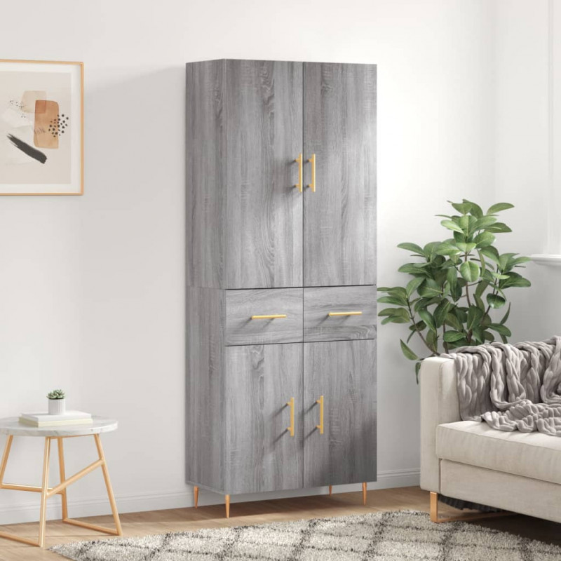 Witrynka szary dąb sonoma 69,5x34x180cm materiał drewnopochodny