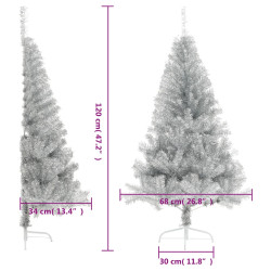 Sztuczna choinka połówka ze stojakiem, srebrna, 120 cm, PET