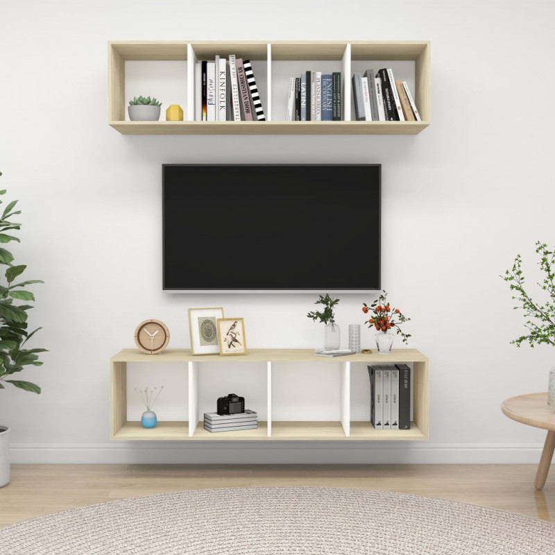 Wiszące szafki TV, 2 szt., biel i dąb sonoma