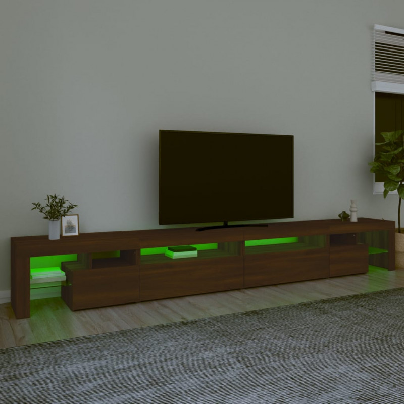 Szafka pod TV z oświetleniem LED, brązowy dąb, 290x36,5x40 cm