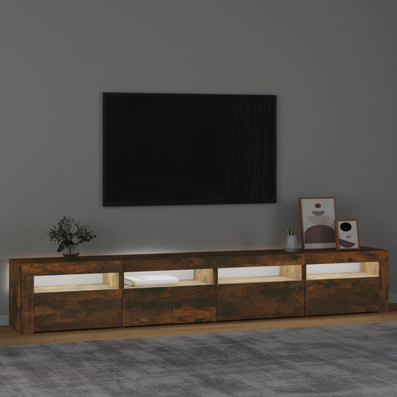 Szafka pod TV z oświetleniem LED, przydymiony dąb, 240x35x40 cm