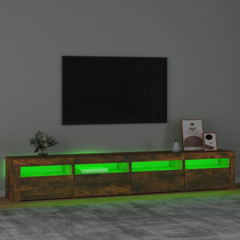 Szafka pod TV z oświetleniem LED, przydymiony dąb, 240x35x40 cm
