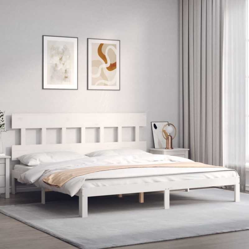 Łóżko bez materaca, białe, 200x200 cm, lite drewno sosnowe