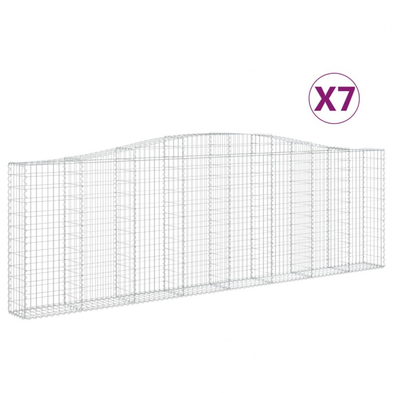 Kosze gabionowe, 7 szt, 400x30x120/140 cm, galwanizowane żelazo