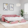 Sofa rozsuwana z szufladami, różowa, 80x200 cm, aksamit