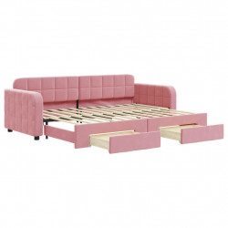 Sofa rozsuwana z szufladami, różowa, 80x200 cm, aksamit