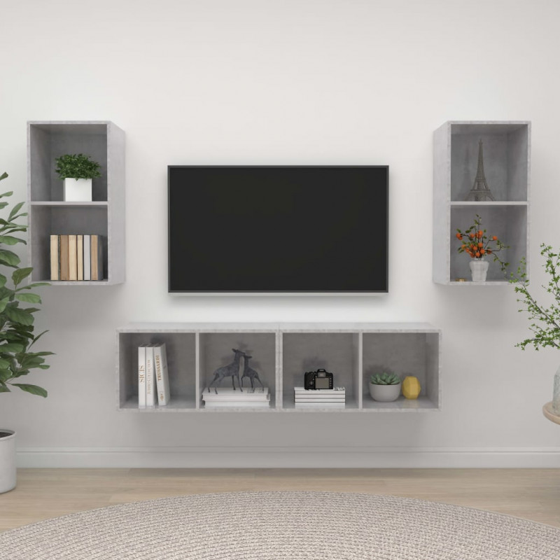 Wiszące szafki TV, 4 szt., szarość betonu, płyta wiórowa