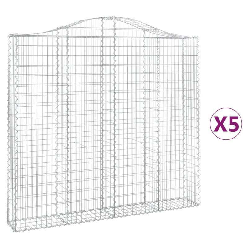 Kosze gabionowe, 5 szt, 200x30x180/200 cm, galwanizowane żelazo
