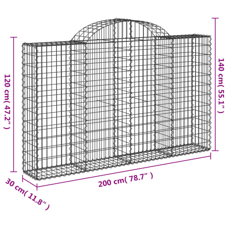 Kosze gabionowe, 6 szt, 200x30x120/140 cm, galwanizowane żelazo