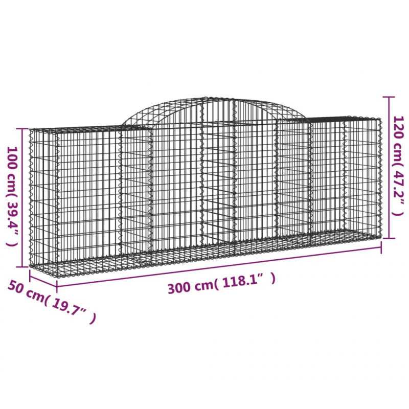 Kosze gabionowe, 20 szt, 300x50x100/120cm, galwanizowane żelazo
