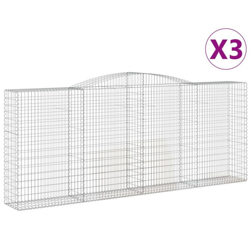 Kosze gabionowe, 3 szt, 400x50x160/180 cm, galwanizowane żelazo