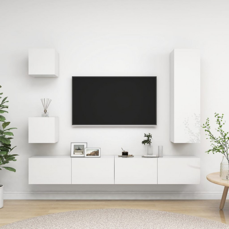5-cz. zestaw szafek TV, biały, wysoki połysk