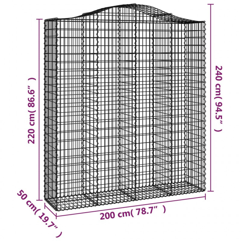 Kosze gabionowe, 4 szt, 200x50x220/240 cm, galwanizowane żelazo