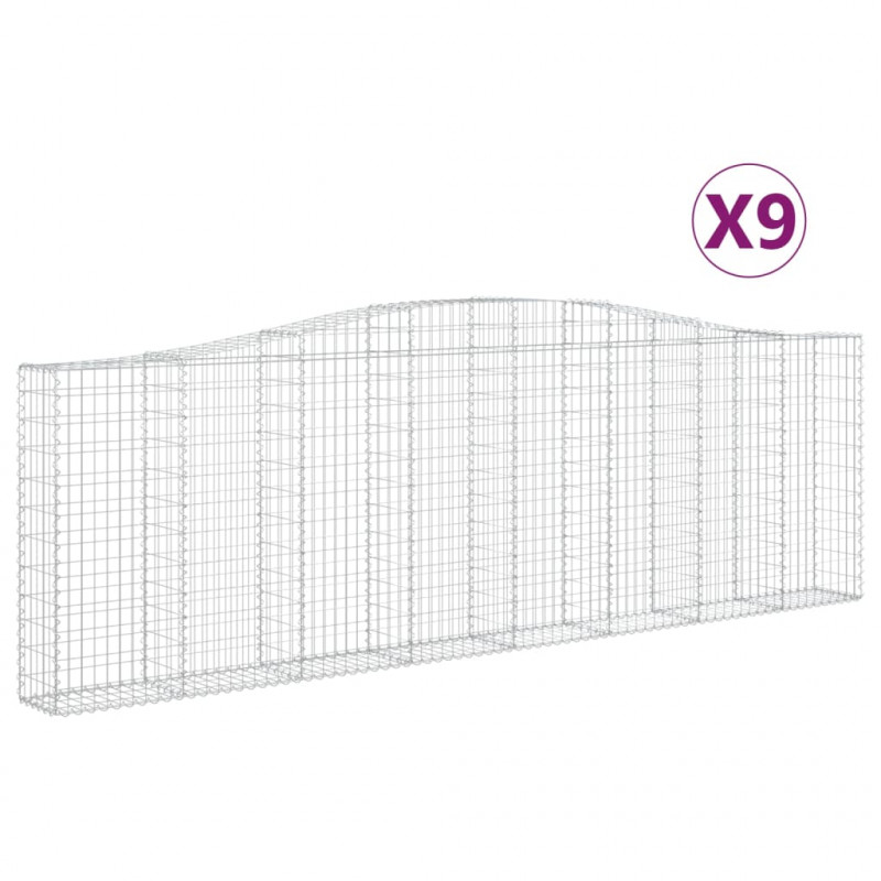 Kosze gabionowe, 9 szt, 400x30x120/140 cm, galwanizowane żelazo