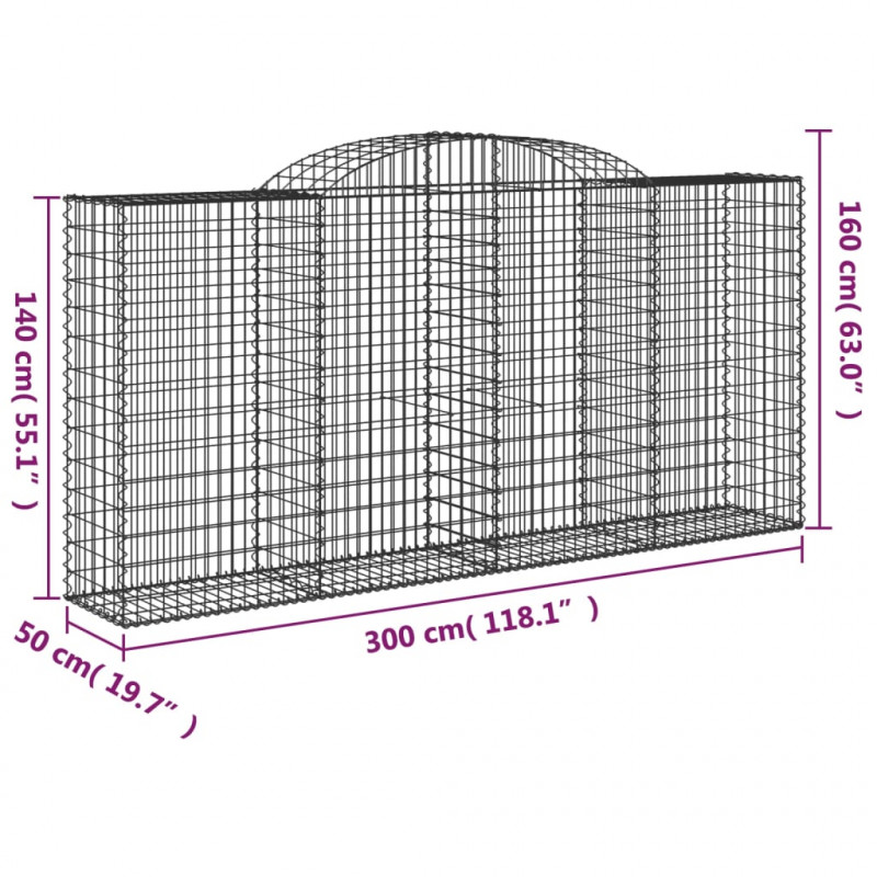 Kosze gabionowe, 6 szt, 300x50x140/160 cm, galwanizowane żelazo