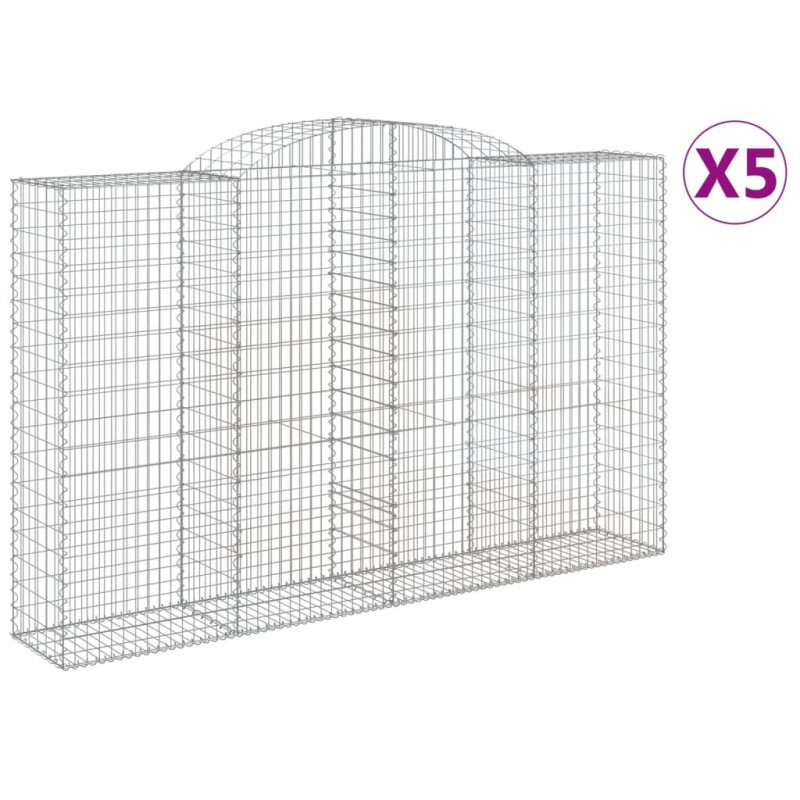 Kosze gabionowe, 5 szt, 300x50x180/200 cm, galwanizowane żelazo