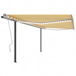 Ręcznie zwijana markiza z LED, 4x3,5 m, żółto-biała