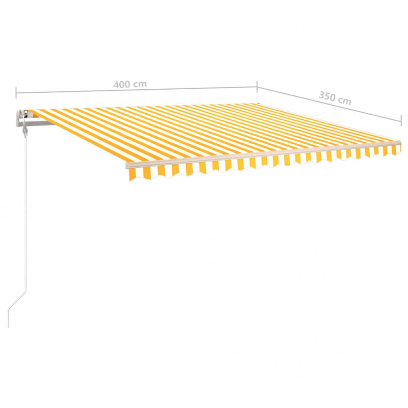 Ręcznie zwijana markiza z LED, 4x3,5 m, żółto-biała