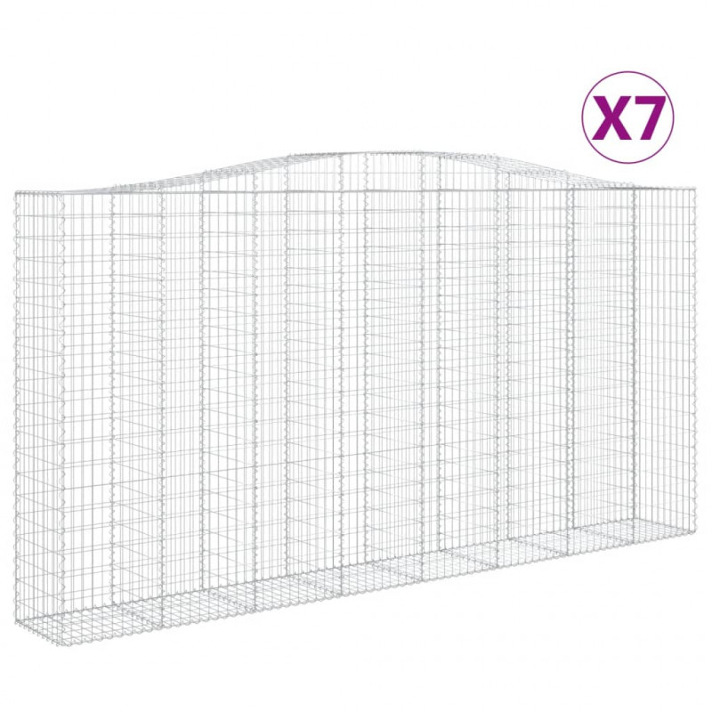 Kosze gabionowe, 7 szt, 400x50x200/220 cm, galwanizowane żelazo