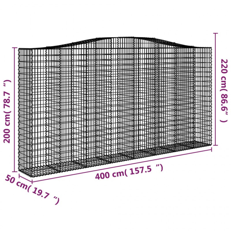 Kosze gabionowe, 7 szt, 400x50x200/220 cm, galwanizowane żelazo