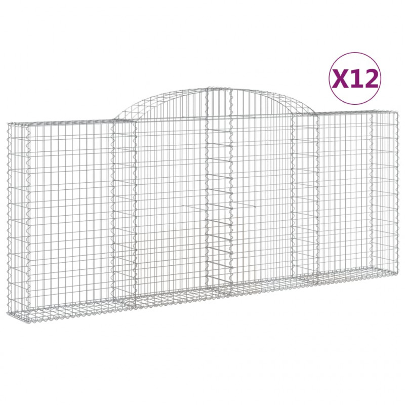 Kosze gabionowe, 12 szt, 300x30x120/140cm, galwanizowane żelazo