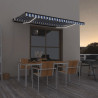 Ręcznie zwijana markiza z LED, 450x350 cm, niebiesko-biała
