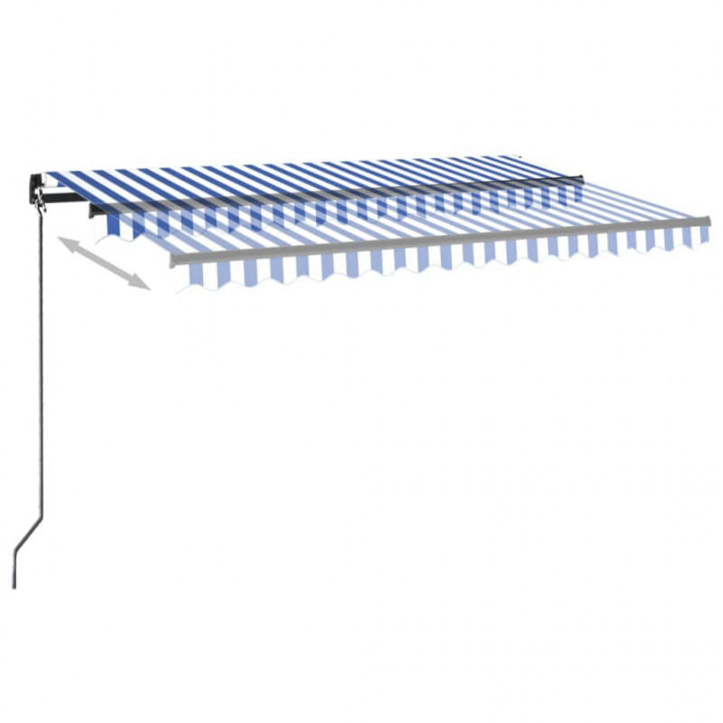 Ręcznie zwijana markiza z LED, 450x350 cm, niebiesko-biała