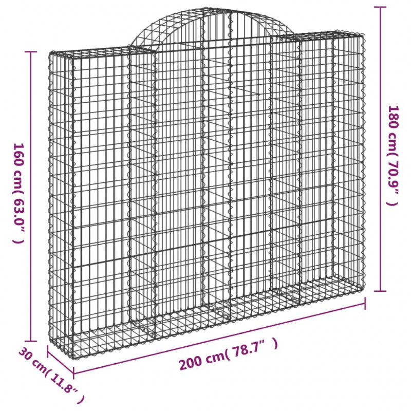 Kosze gabionowe, 6 szt, 200x30x160/180 cm, galwanizowane żelazo