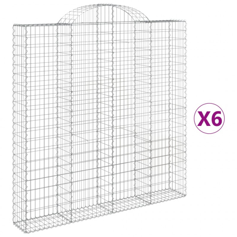 Kosze gabionowe, 6 szt, 200x30x200/220 cm, galwanizowane żelazo