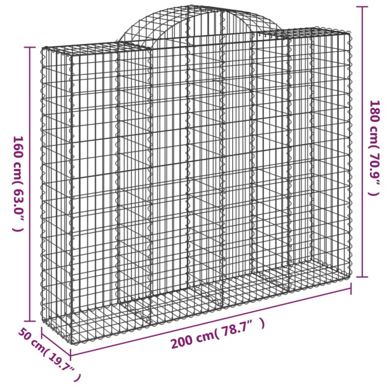 Kosze gabionowe, 14 szt, 200x50x160/180cm, galwanizowane żelazo