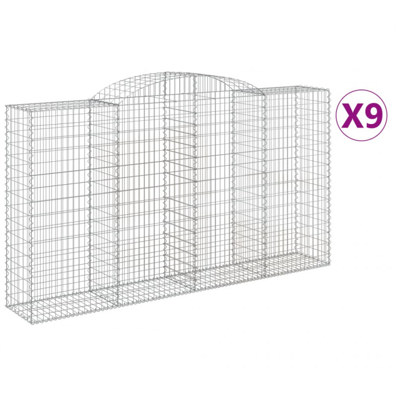 Kosze gabionowe, 9 szt, 300x50x160/180 cm, galwanizowane żelazo