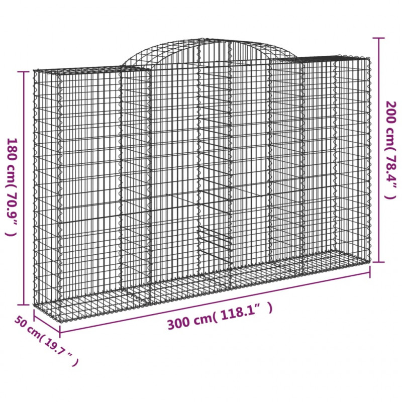 Kosze gabionowe, 12 szt, 300x50x180/200cm, galwanizowane żelazo