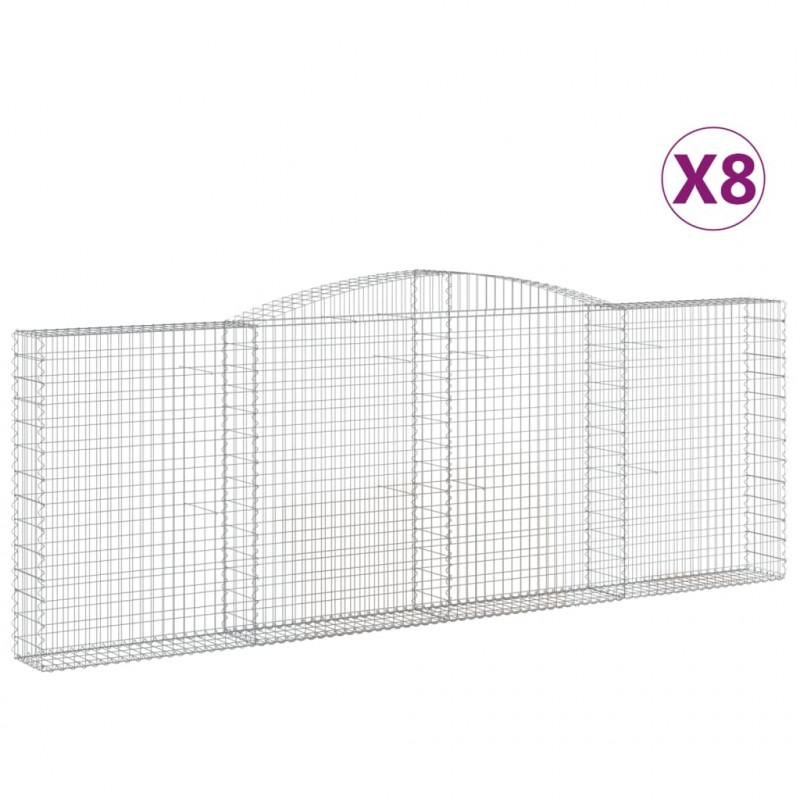 Kosze gabionowe, 8 szt, 400x30x140/160 cm, galwanizowane żelazo