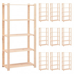 Regały z 5 półkami, 10 szt., 80x38x170 cm, sosna, 250 kg