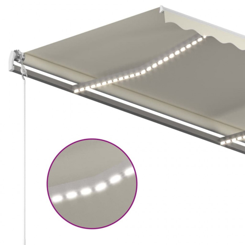Ręcznie zwijana markiza z LED, 450x350 cm, kremowa
