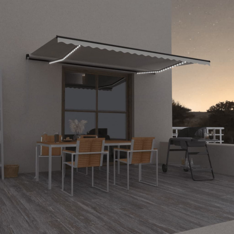 Ręcznie zwijana markiza z LED, 500x350 cm, kremowa