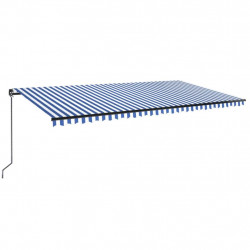 Ręcznie zwijana markiza z LED, 600x350 cm, niebiesko-biała