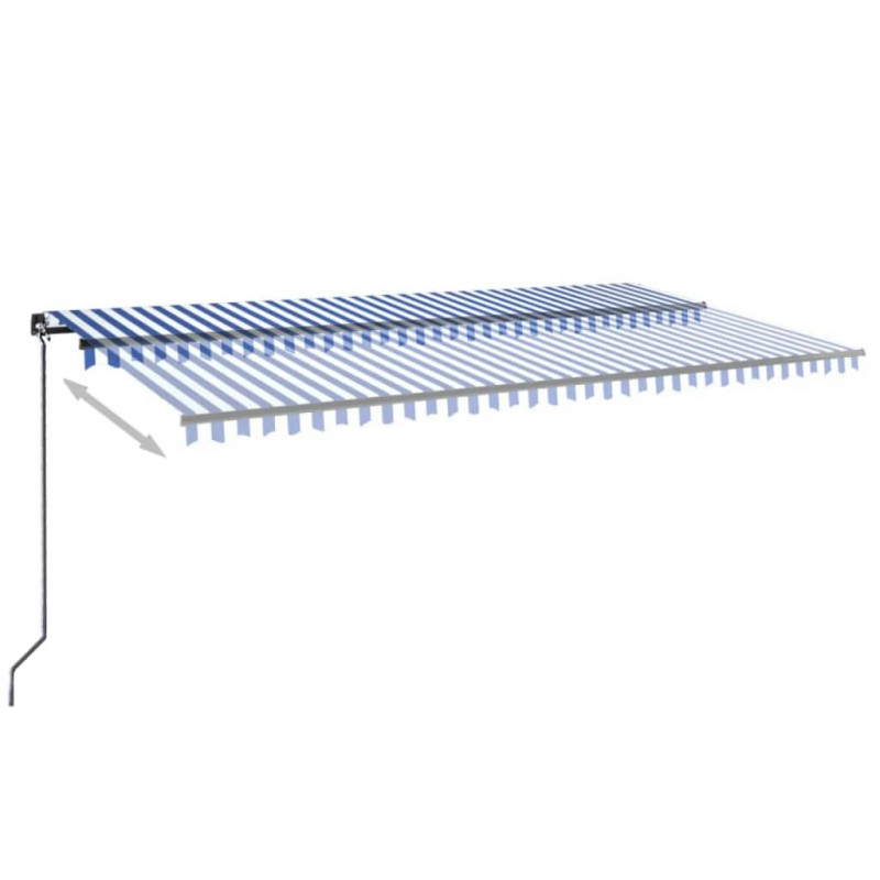 Ręcznie zwijana markiza z LED, 600x350 cm, niebiesko-biała