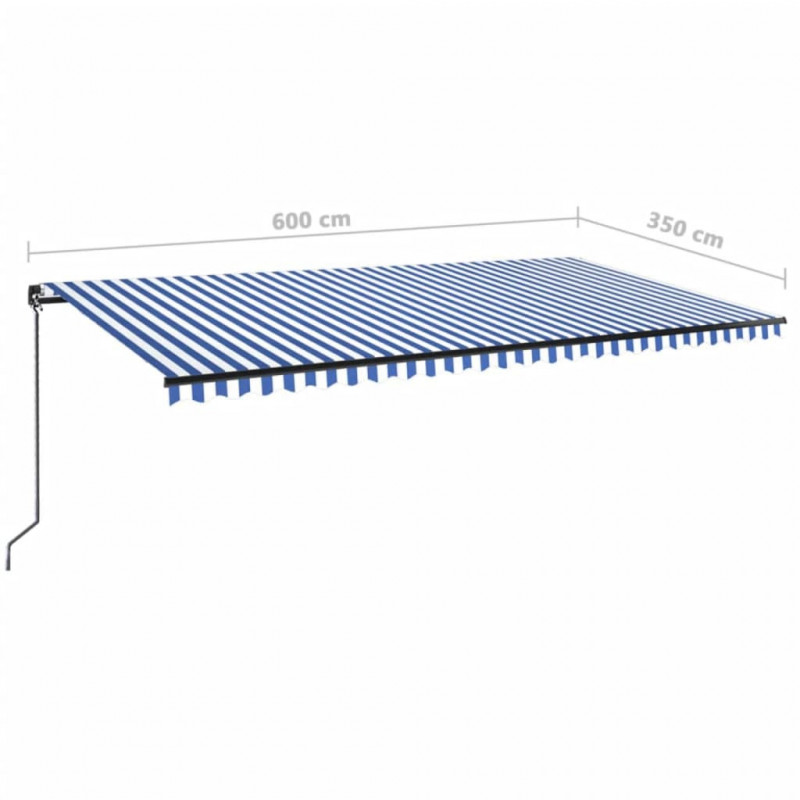 Ręcznie zwijana markiza z LED, 600x350 cm, niebiesko-biała