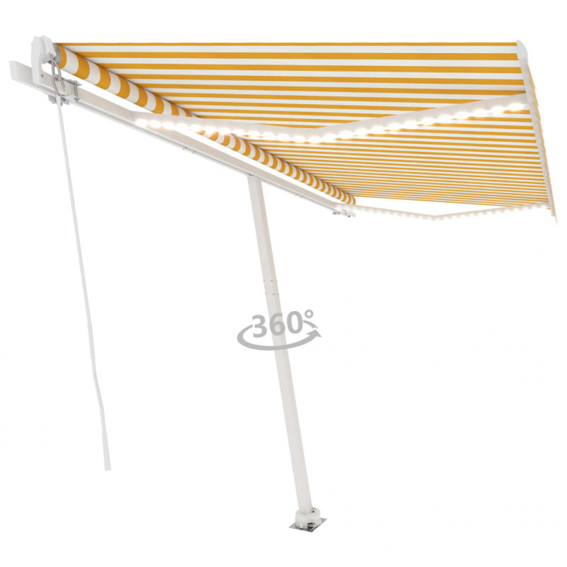 Ręcznie zwijana markiza z LED, 450x350 cm, żółto-biała