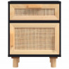 Szafka nocna, czarna, lite drewno sosnowe i naturalny rattan