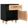 Szafka nocna, czarna, lite drewno sosnowe i naturalny rattan