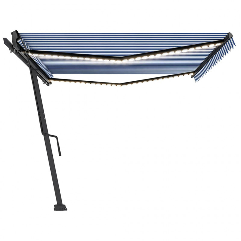 Ręcznie zwijana markiza z LED, 500x350 cm, niebiesko-biała