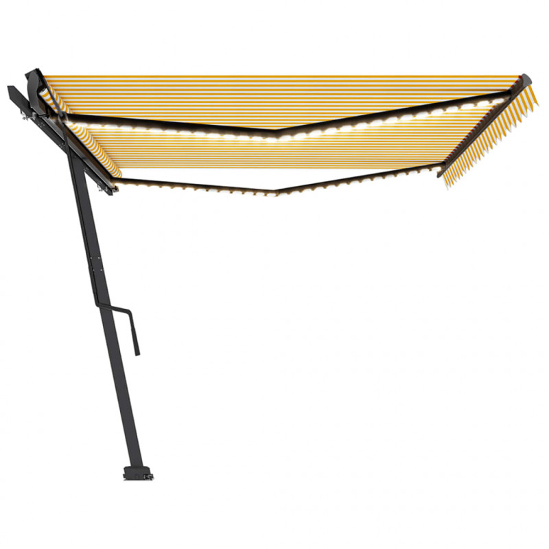 Ręcznie zwijana markiza z LED, 500x350 cm, żółto-biała