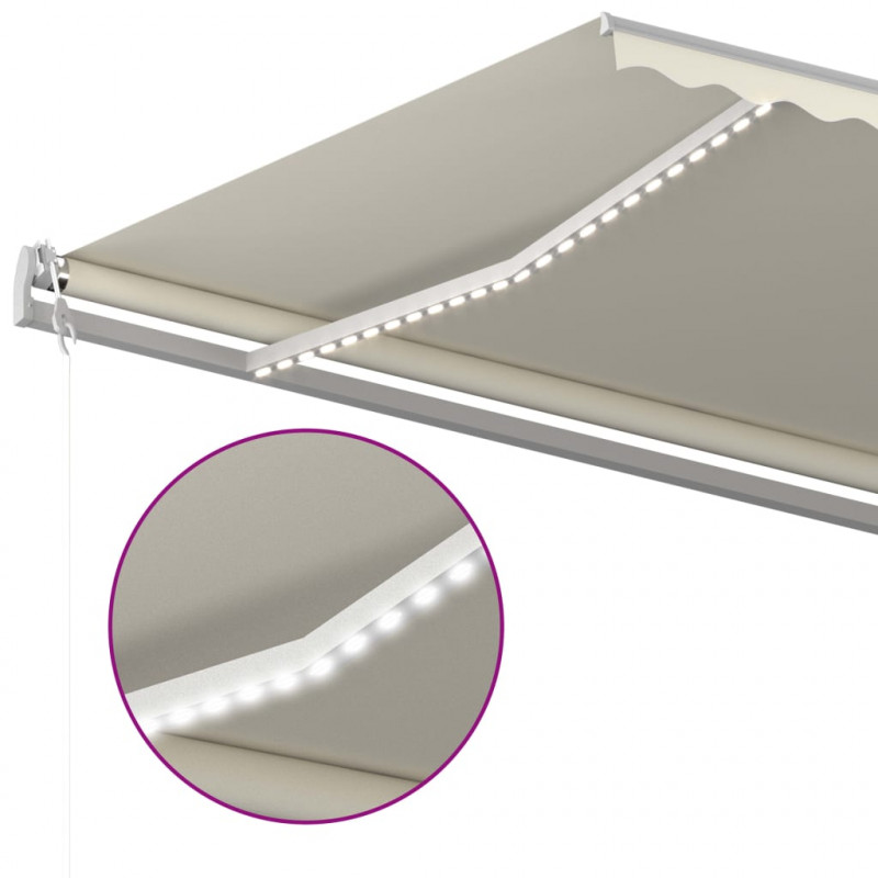 Ręcznie zwijana markiza z LED, 5x3,5 m, kremowa