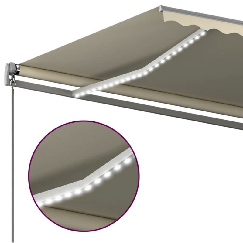 Ręcznie zwijana markiza z LED, 6x3,5 m, kremowa
