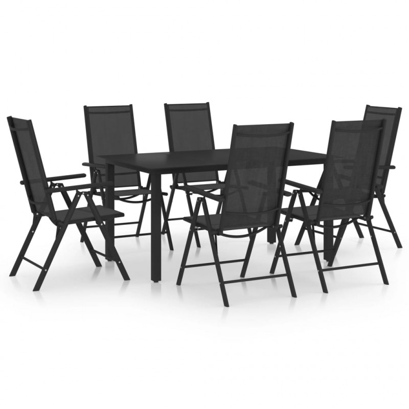 7-częściowy zestaw mebli ogrodowych, aluminium, czarny